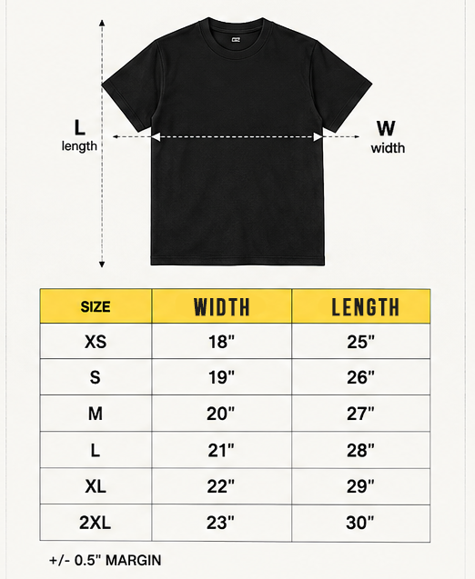 Regular Fit size chart in inches - XS to 2XL